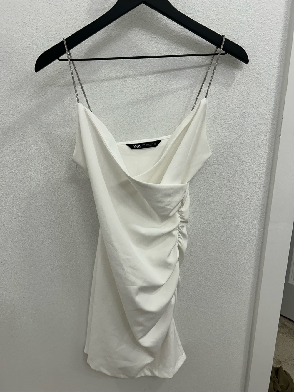 Zara White Cowl Slip Mini Dress with Chain Straps
